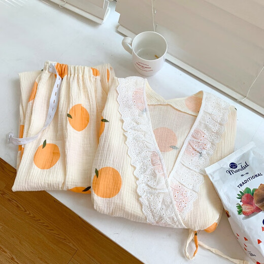 月子服夏季产后棉纱布哺乳睡衣女春秋孕妇喂奶家居服套装可外穿纯 橙色橘子和服A1049#A M 80-100斤