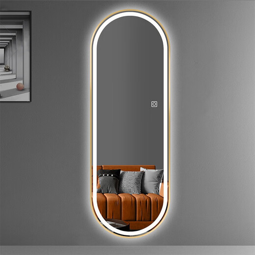 Babuqi Aluminiumlegierung Smart Dressing Spiegel LED Ganzkörperspiegel mit Wandlampenwand hängender Spiegel Hanging Wand Home Schlafzimmer Anpassungsspiegel Single Touch weiße Helligkeitsklingel-Einklappermodell Gold gebürstetem Draht 400*1200mm