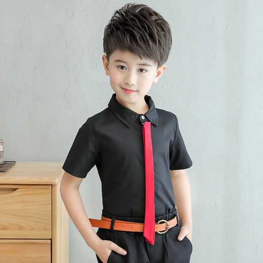 G.duck children's white shirt short-sleeved summer thin pure cotton bottoming shirt casual and handsome middle-aged and older student boy class uniform white (tie style) 130 recommended for a height of around 120