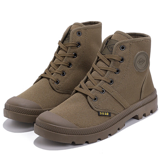 Gebiao Spring and Autumn Waterproof Martin Boots Middle Top Men's Shoes Board Shoes Canvas Shoes Sports Korean Style Fashion Versatile Casual Workwear Shoes Khaki 39