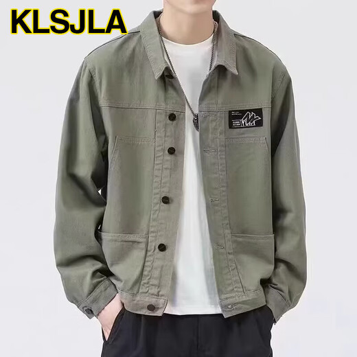 KLSJLA外套男款春秋季新款衬衫翻领秋装男士工装夹克初秋褂子上衣服艾伊 [升级版]K12806灰色 XS 3XL[建议155-168斤]