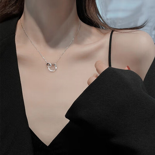 Warme Farben Double Ring Möbius Pure Silver Necklace Women's Ring Circle Clavicle Chain Women's Pendant Birthday Gift for Wife Silver