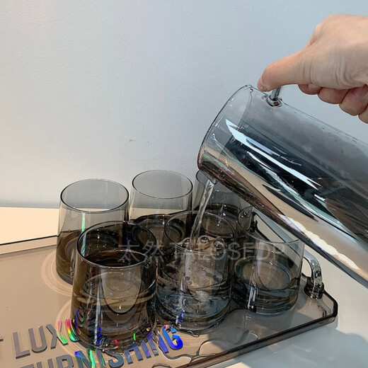 Chino glass household Nordic water cup set for entertaining guests drinking water teacup simple cup living room cold water kettle heat-resistant (same style as the main picture) cigarette ash 1 pot 6 cups + tray