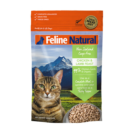 K9 Natural猫冻干鸡肉羊心320g生骨肉主食冻干猫粮新西兰原装进口成幼猫通用