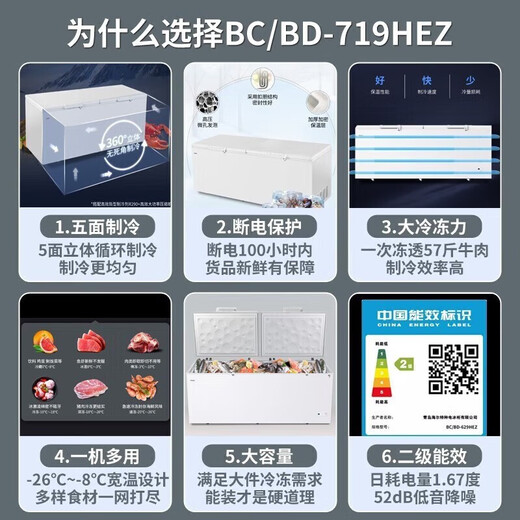 海尔（Haier）冰柜家用商用零下38度速冻大容量冷冻柜转换超低温海鲜深冷卧式柜五面制冷国家补贴20% 【零下38度】电子控温 719升