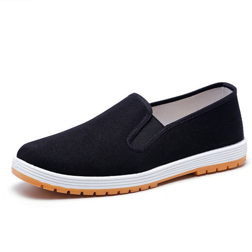 Hongqing jahrhundertealter Peking-Stoffschuhe Herren atmungsaktive Arbeitsschuhe nicht rutsches leichte weiche Sohle schwarze alte Mann Schuhe ein Fuß faule Fahrschuhe 3520 Schwarze Stoffschuhe 41