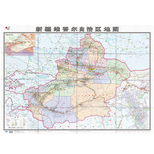 2024年新 新疆地图 盒装折叠版 政区地形交通旅游地理图 1068*749 749毫米