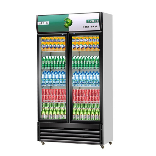 Chifu [Spot Delivery to Home] Supermarket and Hotel Convenience Store Beverage Cabinet Refrigeration Display Cabinet Vertical Commercial Refrigerator Fresh Cabinet Refrigerator Beer Cabinet Supermarket and Hotel Convenience Store 688L Double Door Air-Cooled (Red and Black)