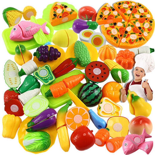 Meibosen-Kindersimulation geschnitten Obstspielzeug geschnitten Leche Pizza Gemüse Dampfer Jungen und Mädchen spielen Hausgeschnitten Look Set 24-teiliges Set zufälliger Obst und Gemüse + Pizza + Aufbewahrungskorb