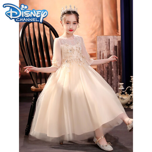 迪士尼（Disney）女童礼服生日儿童钢琴演出服女孩高端花童婚纱晚礼服公主裙主持人 683酒红色网袖【+皇冠】 150cm