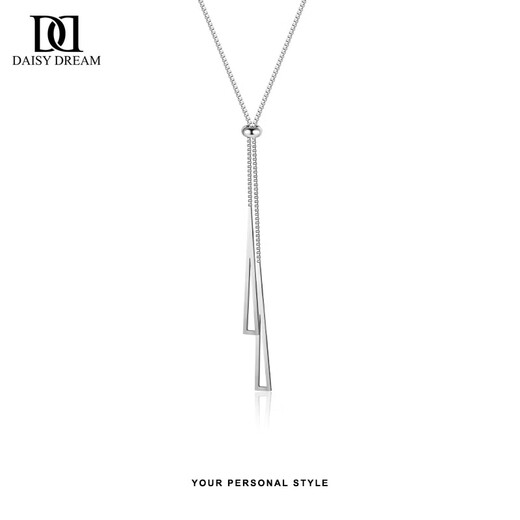 DAISY DREAM versatile geometric decorative necklace women's long slim sweater chain 2025 new simple high-end clavicle chain accessories 65cm total length silver geometric triangle necklace