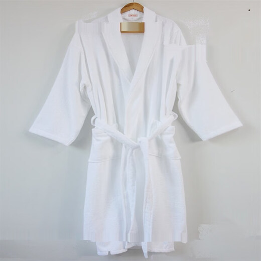 Hilton cotton bathrobe autumn and winter pure cotton nightgown hotel towel material white pure cotton thick hot spring absorbent bathrobe soft all white without hemming XL height 166175CM