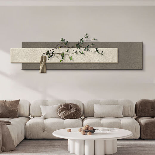 Sofa background wall hanging painting 2024 new style without punching living room decorative paintings sandstone paintings are wavy to the sky. 13958 ordinary style does not luminous + simulated green plants. Simulation green plants are randomly given. Please receive the real