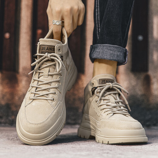 Western Camel (VANCAMEL) men's shoes genuine leather Martin boots mid-top men's summer trendy outdoor work boots men's high-top British style shoes apricot color 40