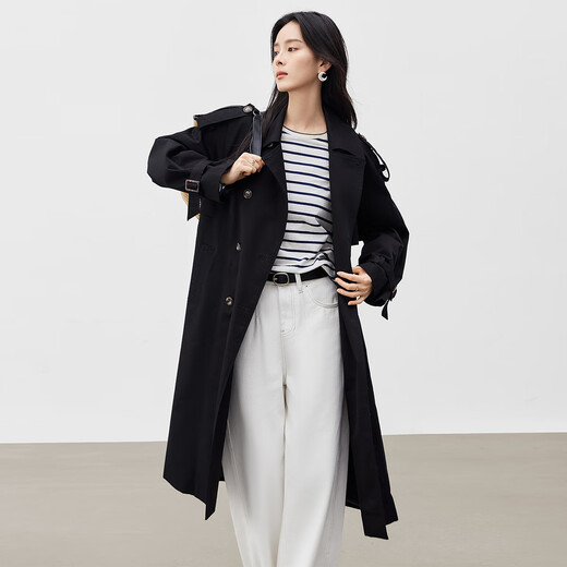 Dialogue French high-end super good-looking windbreaker jacket for women 2025 autumn new loose cotton mid-length top vein black L