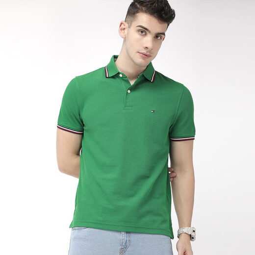 Tommy Hilfiger Tommy Men's Clothing New European and American Colord Colord Casual Slim Men's Short à manches courtes 673/670/691 Pink L (environ 90 kg)