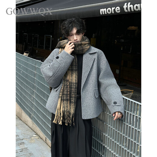 GQWWQXcleanfit silhouette short woolen coat for men and women in autumn and winter British style woolen suit jacket handsome gray M