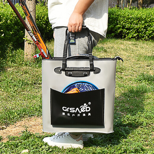 Zhenyou (Grsaed) fish protection bag handbag 48cm multi-functional waterproof lightweight fishing gear bag fish protection bag thickened wear-resistant storage live fish bucket fishing accessories short handle with side bag gray
