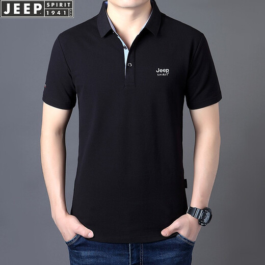 JEEP Jeep Short Sleeve T-shirt Men's Cotton Thin Loose Lapel Fashion Casual Loose Solid Color T-shirt Men's Clothing 1283 Blue L