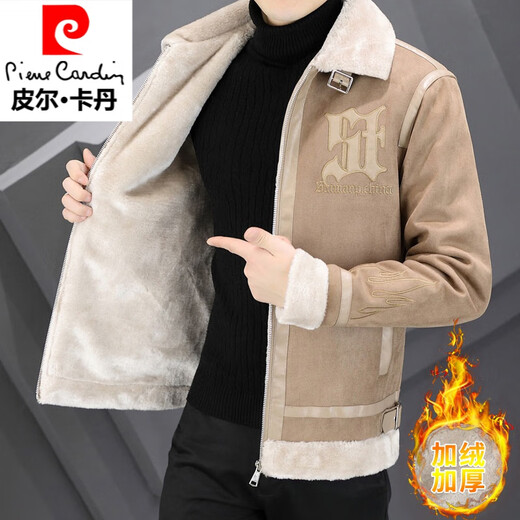 Pierre Cardin woolen jacket men's jacket 2025 winter new velvet thickened short youth fur one-piece men's jacket black 3XL