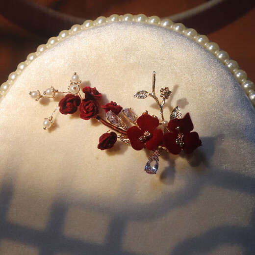 Le nouveau style chinois de Wanbaozi Red Retro Flower Hairpin Sweet Style Clip Climette de coiffure Ancient Style Hanfu Accessoires en épingle à cheveux # 2 Clipt