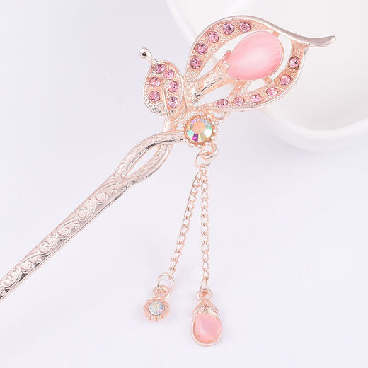 Yanxiang Children's Ancient Style Hairpin Classical Hairpin Palace Retro Hairpin Diamond Tassel Step Shaking Hairpin Hair Accessories Hanfu Pink Twin Flowers