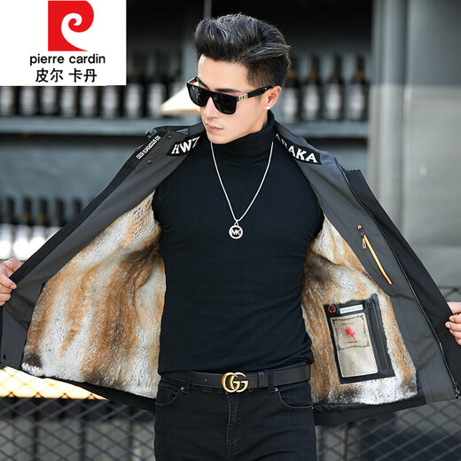 Pierre Cardin Haining new parka fur one-piece men's short mink lining mink nickel fur coat 211 black (gold lining) M 48 (100~120Jin Jin is equal to 0.5 kg)