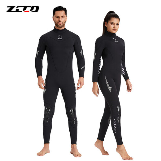 ZCCO new 3mm wetsuit men's one-piece warm surfing wetsuit women's long-sleeved cold-proof snorkeling winter swimsuit black (men's style) L
