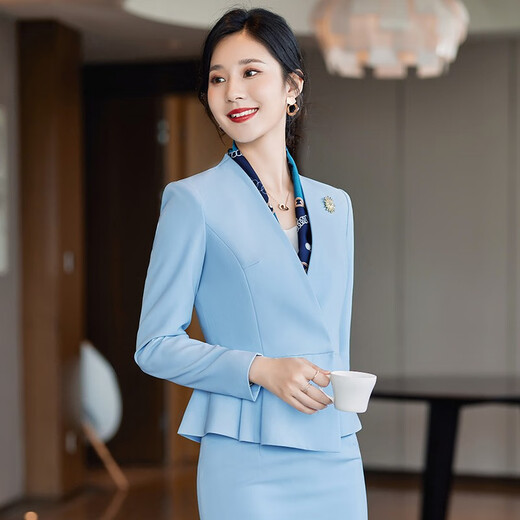 安依莲美容院工作服珠宝店西装套裙两件套春季职业装女人味西服工装制服 2987白色西装+653短群 2XL