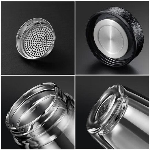 JD Logistics Glass Double-layer Portable Cup Business Tea Cup Tea Water Separation Thickened Car Water Cup Steel Color 320ml