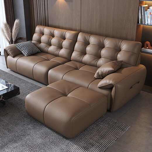 Filena sofa Italian minimalist leather sofa living room size household multi-person straight-row sofa Y739 double handrail single seat 1.2 meters [bottom perspective network + full-head layer cowhide]