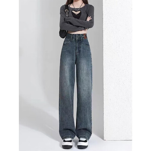 Mianzhi 2025 Slim Narrow Straight Jeans Women's Spring and Autumn New Hip Covering High Waist Wide Leg Casual Pants Women Black C36 Regular High Quality 28 L 105-115Jin Jin is equal to 0.5 kg