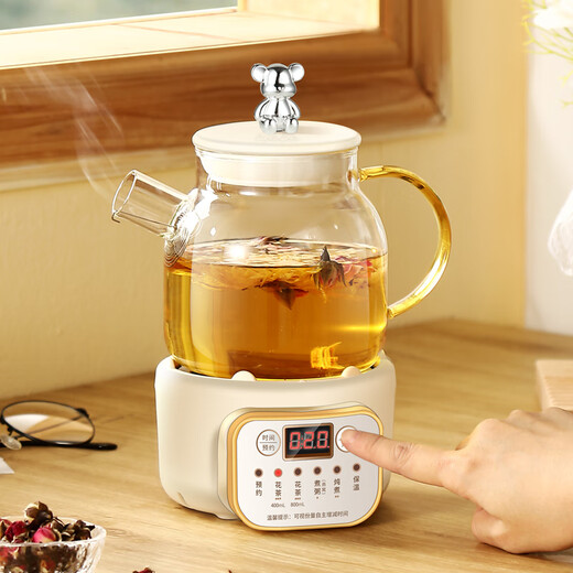Mini Multifunctional Health Pot for Small Office Mini Home 2024 New Tea Maker Tea Pot Stew Pot Kettle Heat Resistant All-Glass Flower Teapot for One Person Smart Model 0.6L