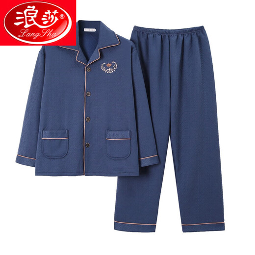 Langsha (Langsha) Mezzanina de otoño e invierno pijama de algodón algodón puro algodón engrosado de algodón de algodón delgada de algodón de algodón de aire de edad para hombres de mediana edad.