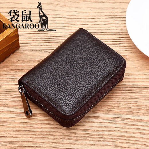 Kangaroo (KANGAROO) exquisite organ card bag for men and women's top layer cowhide anti-theft brush large capacity card cover small card clip coupon wallet rose red 12 cards + 2 multi-functional positions