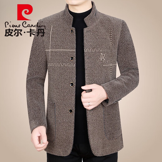 Pierre Cardin Frühling und Herbst neue Männer lässig im mittleren Alterskragen Herrenjacke Wolljacke Vaters Top-Strick 225 Khaki 170/m (90-110jin [Jin gleich 0,5 kg])