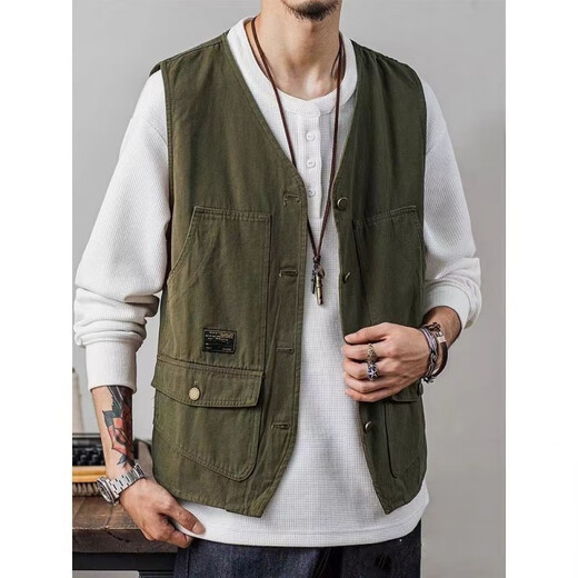
Didisha Japanese retro work vest men's summer thin loose multi-pocket layered jacket sleeveless vest vest men's trendy B14 work vest [khaki] 3XL