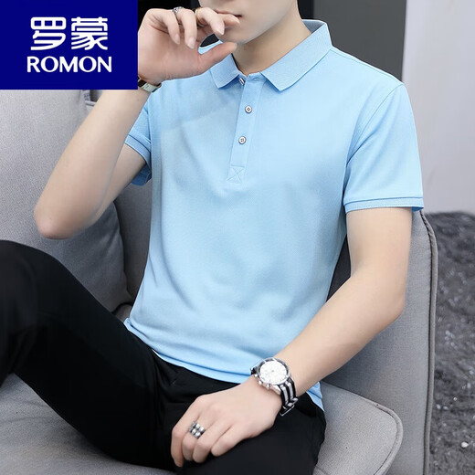 罗蒙（ROMON）夏季男士纯色丝光冰丝短袖T恤 休闲翻领T恤POLO.衫大码半袖汗衫潮 SD9906绿色 L 120-135斤