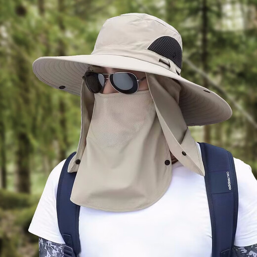 Muchiston sun hat men summer outdoor sun protection hat men mountaineering sun hat neck protection UV fishing fisherman straw hat dark gray [big hat brim + mask] one size - mask can be removed