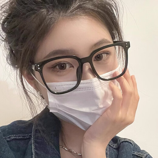 Saint Cassi Black frame color change and anti-blue radiation myopia glasses for women with small Korean version of face large frame gown protection flat light glasses bright black frame [Exquisite gift box] 0-degree anti-blue light lens (try-only)