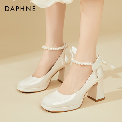 Daphne French thick heel single shoes female bridesmaid Mary Jane shoes temperament high heels evening shoes 4623404078 beige 38