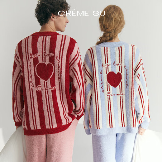 CREME SU Matisse Series Autumn and Winter Couples Home Clothes Half Velvet Contrast Color Stripes Interesting Jacquard Wedding Red Blue White Stripes M (Recommended 90-120 Jin Jin equals 0.5 kg)