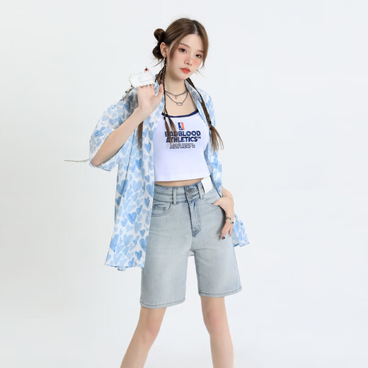HMRSV2025 NEUER NEUE High-T-Fünf-Punkte-Denim-Shorts für Frauen losen und schlankes Retro-Design mittelgroße Hose Trendy Moonlight Blue-H9930 M Empfohlenes Gewicht 99-109jin [Jin entspricht 0,5 kg]