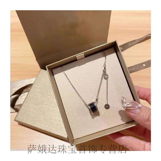 KLUCK Gold Store Model S925 Silver Little Red Man Necklace for Women with Small Waist Charity Model Non-Fading Black Ceramic for Men and Women Little Red Man Ceramic Necklace (White Gold)