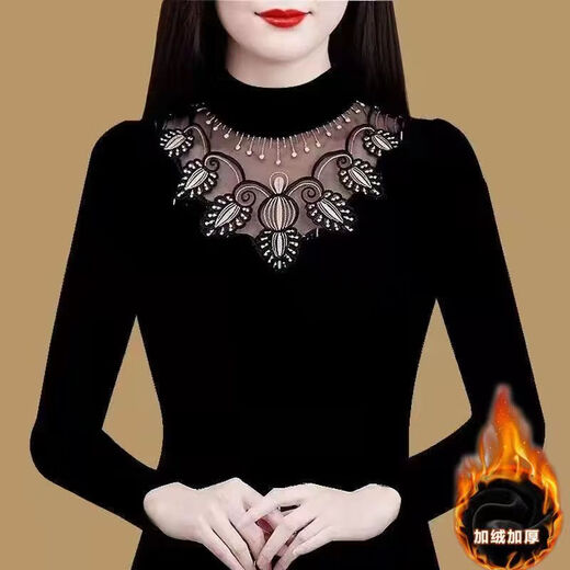Paired white half turtleneck lace base shirt for women in autumn and winter new women's top 2024 inner wear can be worn with fleece on the outside. 841 fleece 2XL [suitable for 120-130Jin [Jin equals 0.5 kg]]