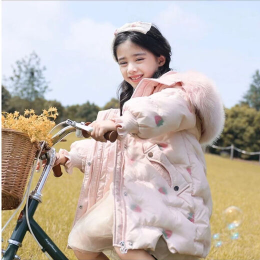 迪士尼（Disney）女童羽绒服烟粉色洋气白鸭绒中长款冬季加厚中大童冬装-Y7027 烟粉色 160