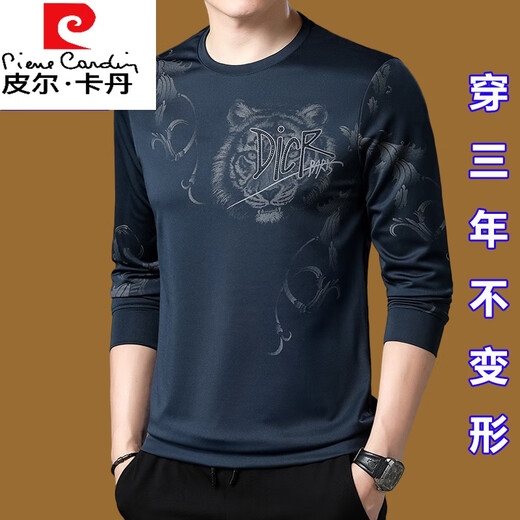 Camiseta de manga larga de los hombres Pierre Cardin para la camisa base moderna de primavera de mediana edad y otoño de la base de la base moderna de la base de altura de alta gama.
