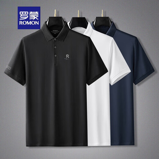 
ROMON new short-sleeved T-shirt men's summer half-sleeved polo base shirt middle-aged and young business casual classic lapel fashion model lapel short * sleeve 22#xsx9209 black M90120Jin[Jin equals 0.5 kg]