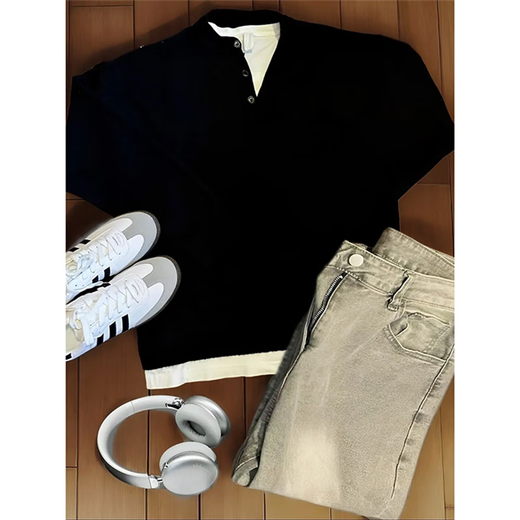 Lifeng Lei Jun's same style cleanfit henley collar sweater men's winter retro sweater men's base layer black fabric upgrade XL suitable for 130-145Jin Jin equals 0.5 kg