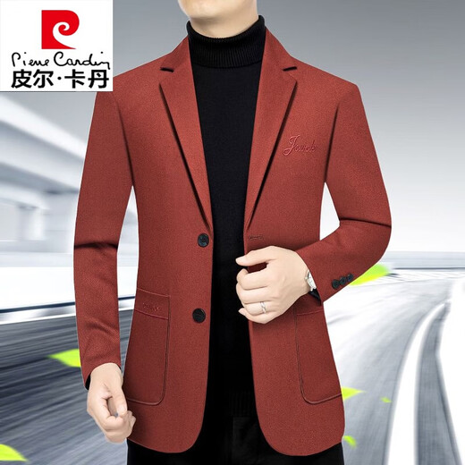 Pierre Cardin high-end wool casual suit men's slim business suit jacket men's spring and autumn middle-aged single suit jacket brick red 170/88A